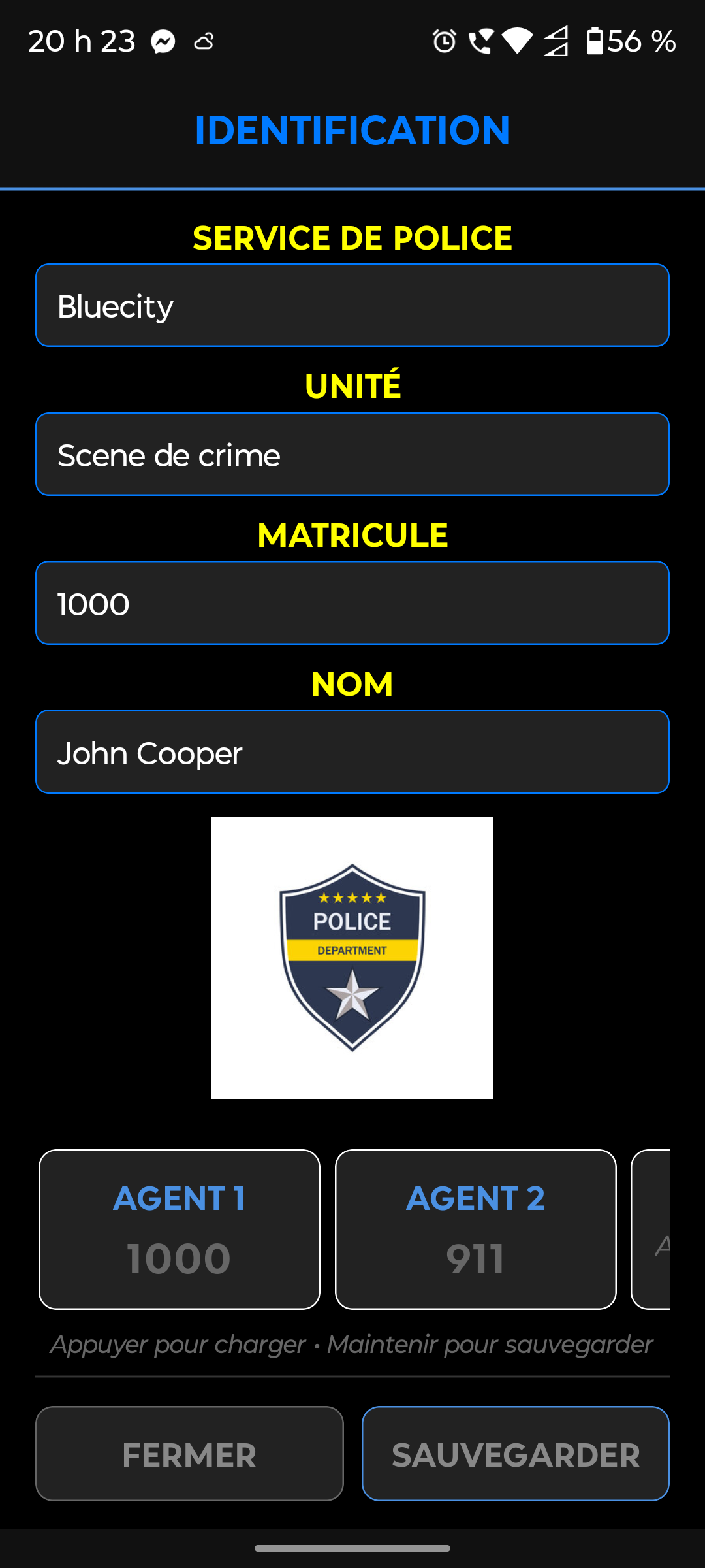 Sélecteur de profil multi-agents avec 10 emplacements