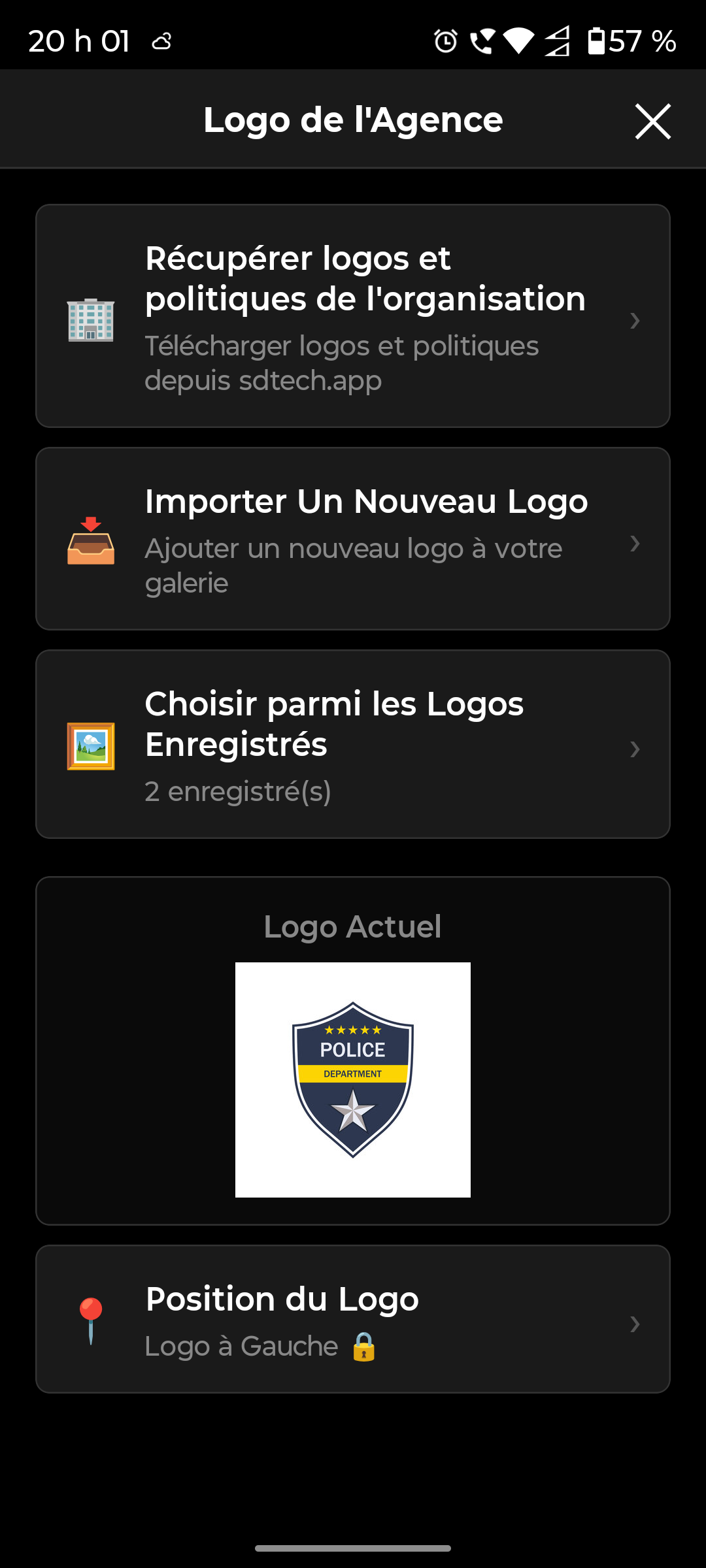 Galerie de logos avec plusieurs logos et sélecteur de position