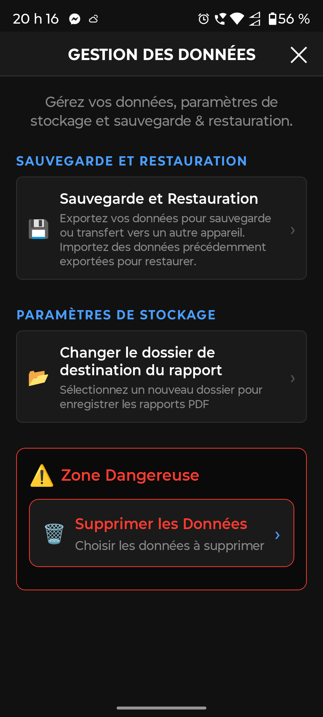 Modal Sauvegarde et restauration